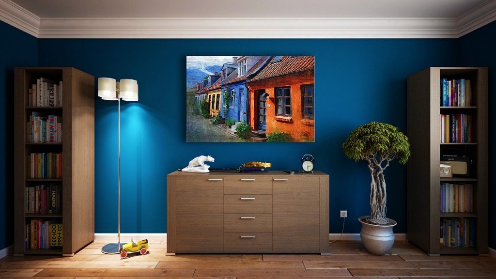 Camera da letto con parete colorata