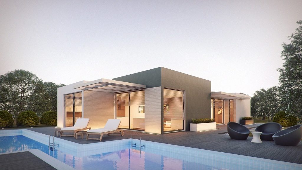 Casa prefabbricata in cemento con piscina